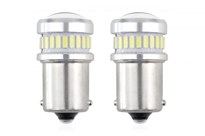 Set becuri auto cu LED CANBUS compatibil P21 R5W/R10W 30 SMD Alb 12V/24V,