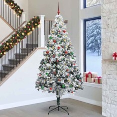 vidaXL Brad de Crăciun cu lumini decorative cu coarde Alb 300 cm PVC 3394811