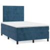 VidaXL Pat box spring cu saltea/LED albastru &icirc;nchis 120x190cm catifea