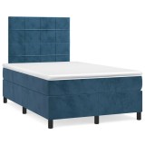 vidaXL Pat box spring cu saltea/LED albastru &icirc;nchis 120x190cm catifea