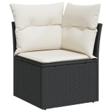 Set canapea gradina 8 piese cu perne negre polirat acacia, canapea gradina cu 2 locuri si depozitare &amp; perne negre polirat, set dining gradina 3 piese