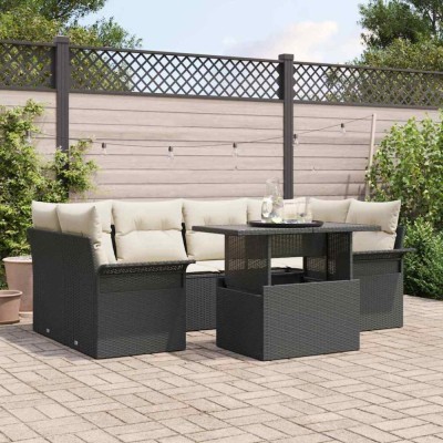 vidaXL Set de canapele pentru grădină cu pernă 7 pcs Negru Rattan poli foto