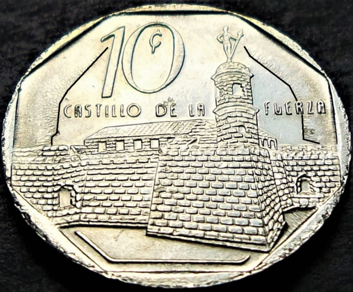 Moneda 10 CENTAVOS - CUBA, anul 2008 *cod 1780 B = ERORI : exfoliere + curgere