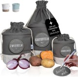 Set de 3 saci pentru depozitare Gl&uuml;ckstoff&reg;, iuta/bumbac, gri/alb