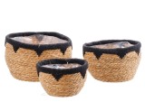 Cumpara ieftin Set 3 ghivece flori papura natur textil negru 22 x 15 cm, 26,5 x 18 cm, 32,5 x 22 cm