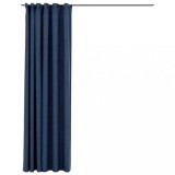 Draperie opaca, aspect de in, albastru, 290x245 cm, cu carlige