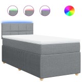 Cumpara ieftin Pat box spring cu saltea, gri deschis, 90x200 cm, textil