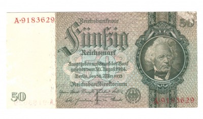 Bancnota Germania 50 mark/marci 30 martie 1933, stare relativ buna foto