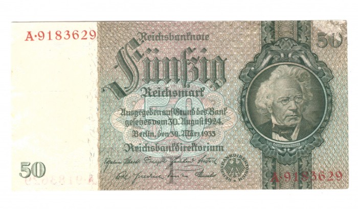 Bancnota Germania 50 mark/marci 30 martie 1933, stare relativ buna