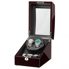 Cutie pentru intors ceasuri automatice iUni Watch Winder 2 + 3 spatii depozitare, Mahon foto