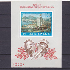 100 DE ANI DE LA RAZBOIUL PENTRU INDEPENDENTA -1977 bloc nedantelat ROMANIA,MNH.