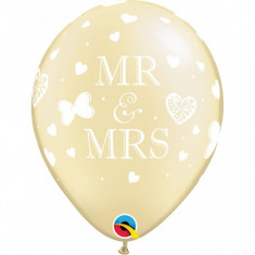 Baloane nunta ivory Mr. &amp;amp; Mrs. 28 cm set 5 buc foto