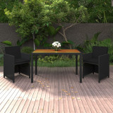VidaXL Set de masă pentru grădină cu perne, 3 piese, negru, poliratan