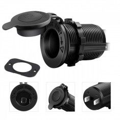 Priza suplimentara impermeabila 12v-24v pentru auto, atv, ssv, off-road &acirc; montaj universal, negru