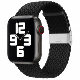 Curea smartwatch compatibila apple watch 1/2/3/4/5/6/7/8/9/se/se 2 38/40/41mm, nailon w032, negru