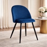 Scaun bucatarie/living, Artool, Bello, catifea bleumarin, picioare metal negru, 46x42.5x76.5 cm