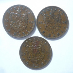 3 Monede 2 Bani 1900 Carol I , bronz , cal. f Buna