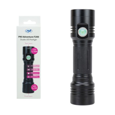 Resigilat : Lanterna dubla PNI Adventure F200 din aluminiu cu LED, acumulator 4000 foto