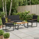 vidaXL Set de Mobilier pentru Exterior cu pernă 4 pcs Negru poliratan 42025324