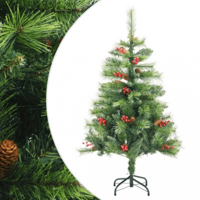 Pom Crăciun artificial cu balamale, conuri, fructe roșii 120 cm foto