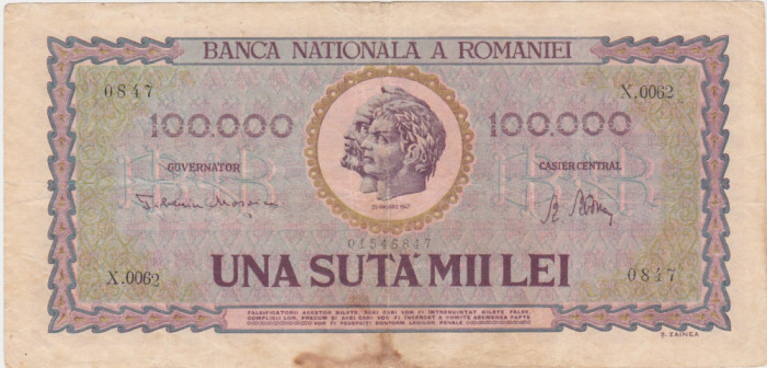 ROMANIA 100000 LEI IANUARIE 1947 F