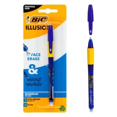 Pix BIC Illusion, Varf 0.7mm, Cerneală Termosensibilă Albastră, Radieră Inclusă, Corp Galben-Albastru