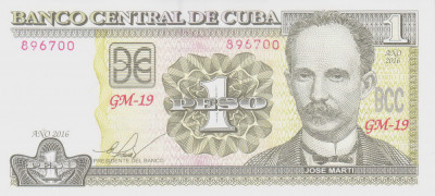 Bancnota Cuba 1 Peso 2016 - P121 UNC foto