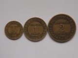 Lot 3 Monede Franta 1923: 50 Centimes, 1 Franc, 2 Francs - Colectie Numismatica
