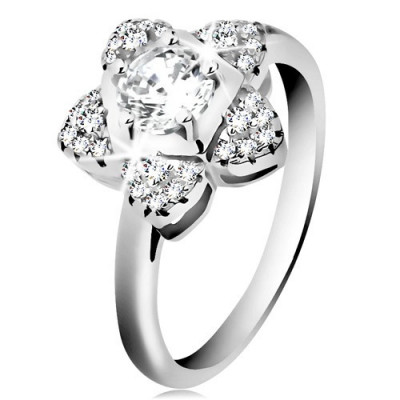Inel de logodnă din argint 925, floare strălucitoare din zirconii transparente - Marime inel: 47 foto