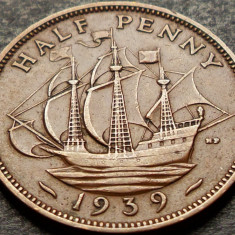 Moneda istorica HALF PENNY - Marea Britanie/ ANGLIA, anul 1939 * cod 5241