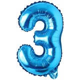 Balon Folie Metalizata Cifra 3, 80cm, Albastru - Aniversare Copii, Baloane Petrecere