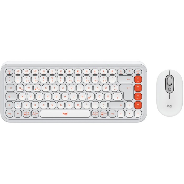 Kit tastatura + mouse Logitech Pop Icon Combo, Wireless, Off White/Orange