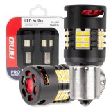 Becuri LED Canbus PRO 1156 BA15S P21W R10W R5W 24x3020 SMD FAN White 6000K 12V 24V, error free, AMiO 03721, lumina alba tip Xenon
