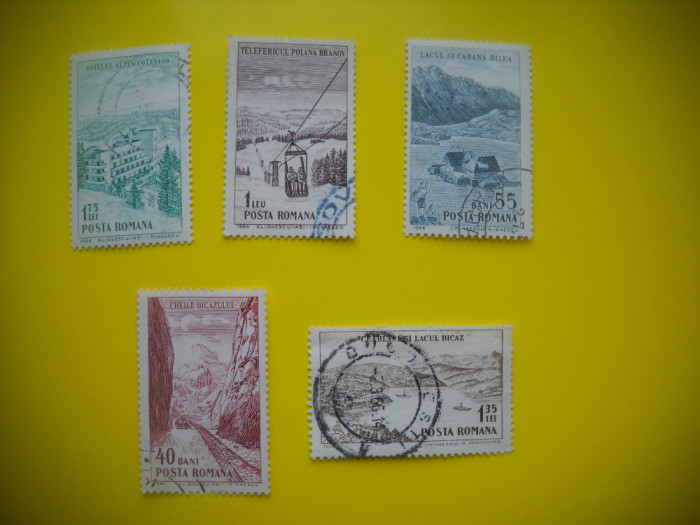 HOPCT LOT NR 201 PUNCTE TURISTICE LA MUNTE 1964-5 TIMBRE VECHI-STAMPILAT ROMANIA