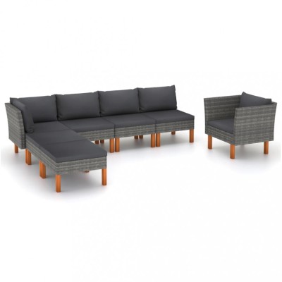 vidaXL Set mobilier grădină, 7 piese, gri, poliratan și lemn eucalipt 3082080 foto