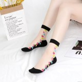 Sosete pentru dama, SS0162, model flori, Alb/Negru, marime universala