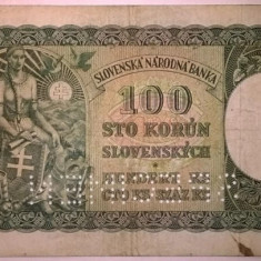 Bancnota Slovacia - 100 Korun 07-10-1940 - Specimen