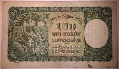 Bancnota Slovacia - 100 Korun 07-10-1940 - Specimen foto