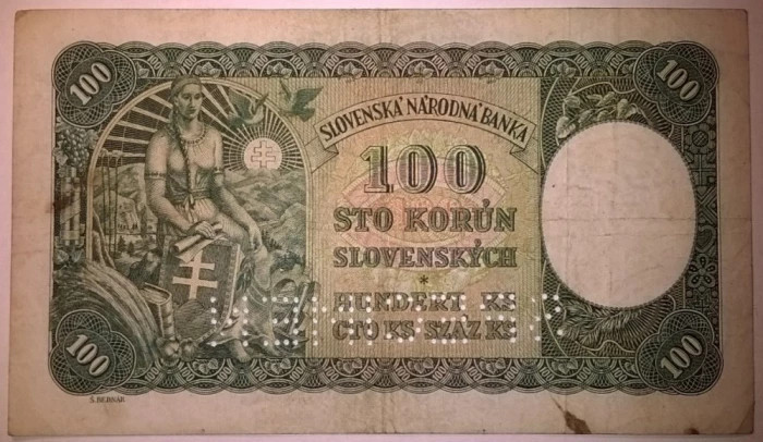 Bancnota Slovacia - 100 Korun 07-10-1940 - Specimen