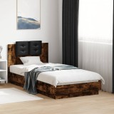 Cumpara ieftin Cadru de pat cu tăblie stejar fumuriu 90x190 cm lemn prelucrat