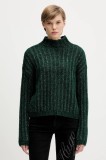 HUGO pulover din amestec de l&acirc;nă culoarea verde, călduros, cu turtleneck, 50550210
