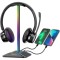 Suport casti gaming, Disco-stand, Antiderapant, iluminare RGB, USB, Negru