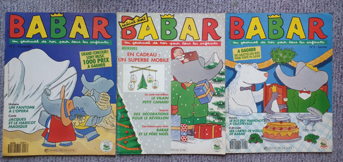 3 reviste in franceza benzi desenate 1991/92: Babar, un journal de roi pour tous