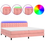Cumpara ieftin Pat cu arcuri, saltea &amp; LED, roz, 200x200 cm, catifea