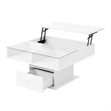 Masă de cafea multifuncțională, cu finisaj lucios și lift, cu iluminare LED, reglabilă pe &icirc;nălțime și cu spațiu de depozitare flexibil, 78x78x45,5 cm,