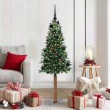 VidaXL Brad de Crăciun subțire Verde 150 cm PVC și lemn de PIN masiv 3394852