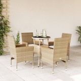 VidaXL Set mobilier de grădină cu perne 5 piese bej poliratan &amp; sticlă