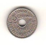 SV * Tunisia 5 CENTIMES 1918 * PROTECTORATUL FRANCEZ * WWI +/- XF, Africa, Nichel