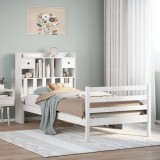 vidaXL Pat cu bibliotecă fără saltea, alb, 90x190 cm, lemn masiv pin 3321925
