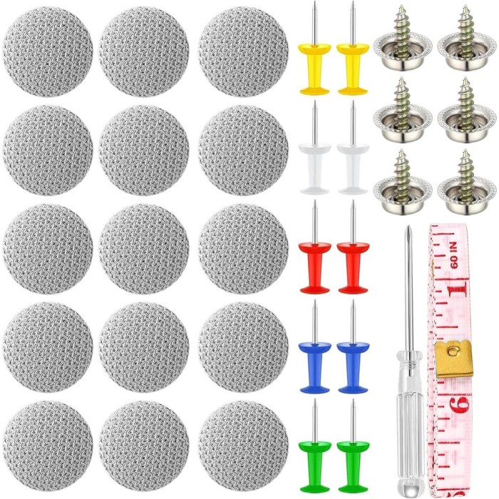 Kit 65 capse, Aisdelu&reg;, incluse 65 bucati catarame, 65 cuie colorate, surubelnita, banda de masura, pentru reparatia plafonului auto, compatibil Audi,